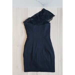 Jessica McClintock Dress Womens 6 Black Lace Vintage One Shoulder Made in USA